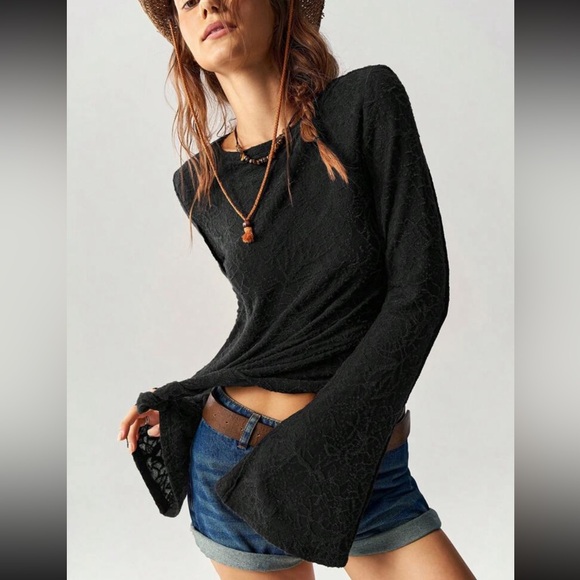 Boho brown lace patchwork bell sleeve top - Picture 16 of 16